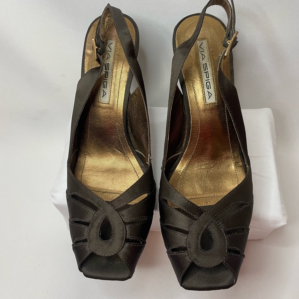 Via Spiga Brown Satin Platform Heels size 8.5